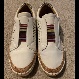 White Slip-On Sneakers with Multicolor Accents